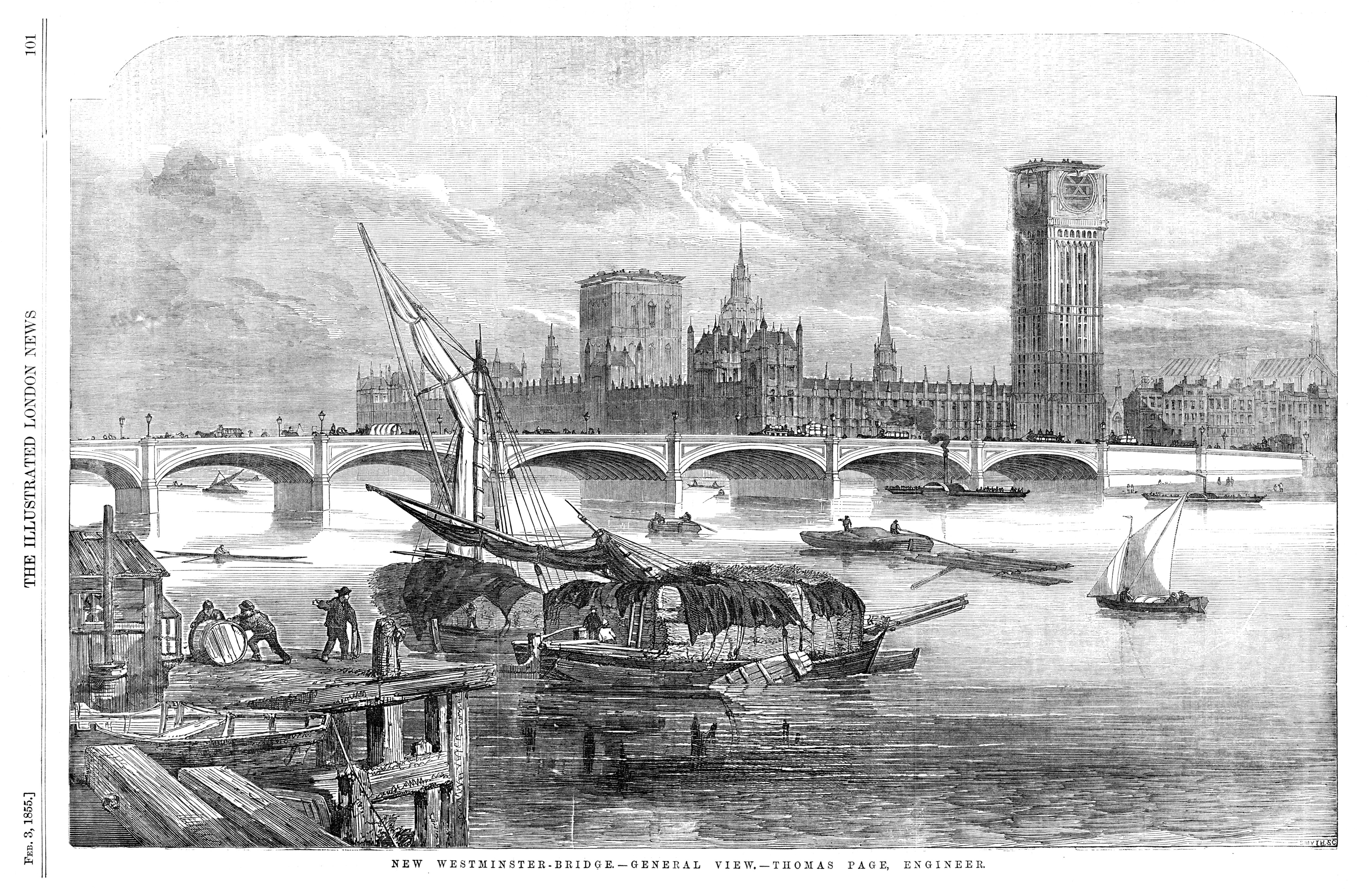 London Westminster Bridge,prints Illustrated London News,river view